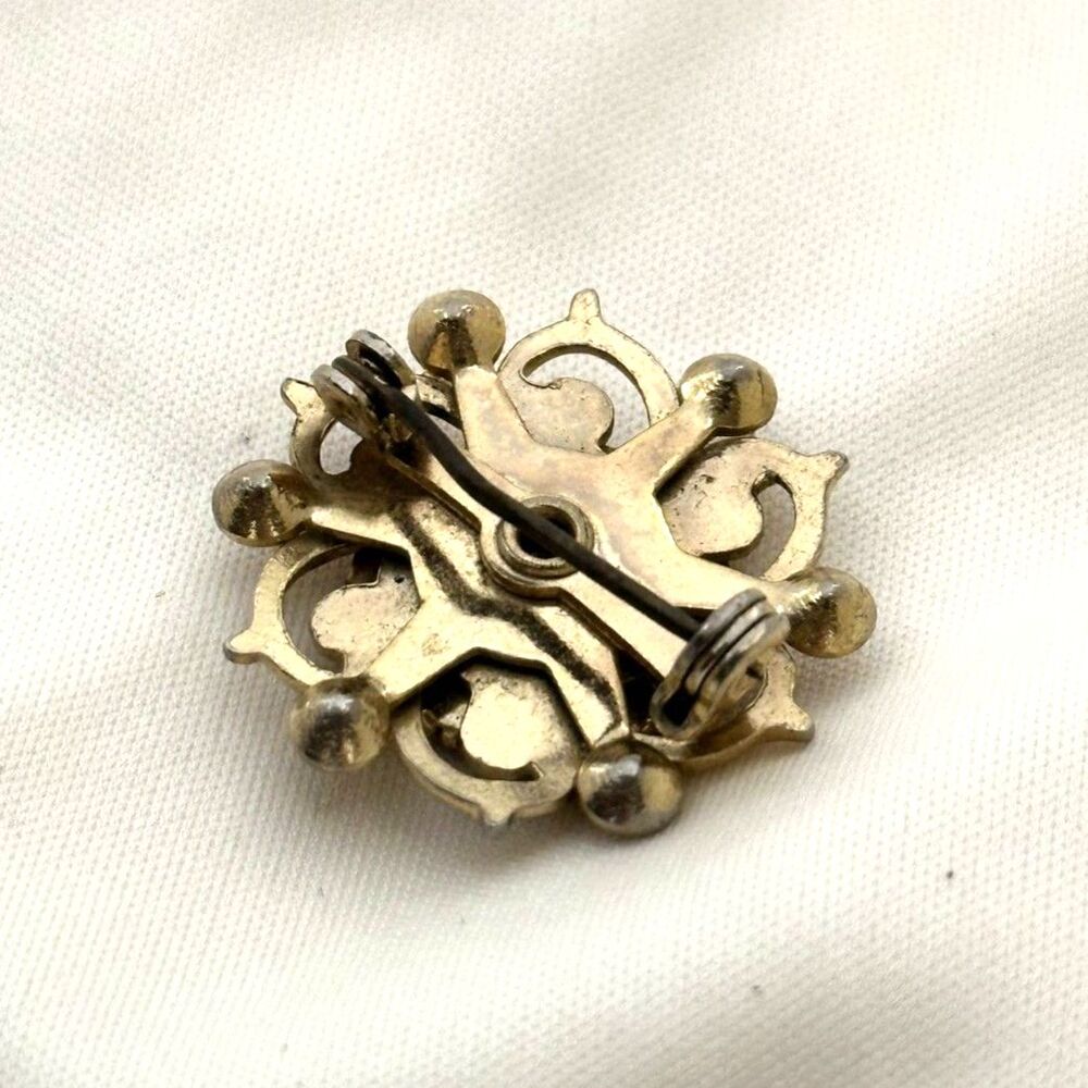 Small Painted Rose Cabochon and Rhinestone whimsigoth Brooch Lapel Pin - Picture 3 of 4